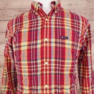 CHAPS EASY CARE LONG SLEEVE RED PLAID BUTTON DOWN SHIRT MENS SIZE M MEDIUM